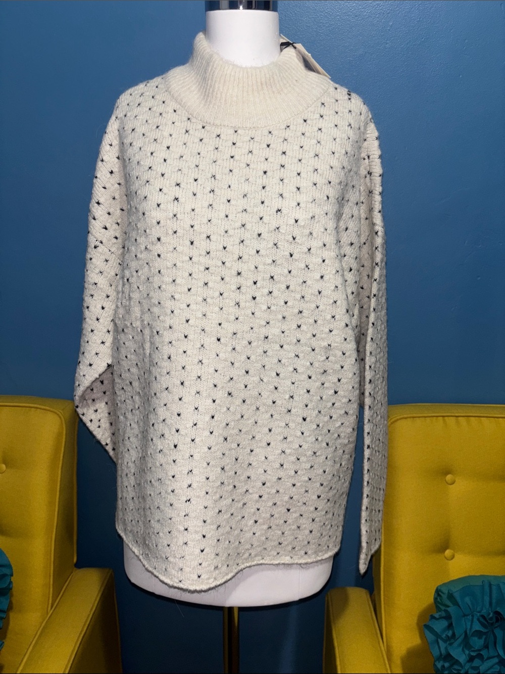 Women's Cream Textured Mock Neck Sweater